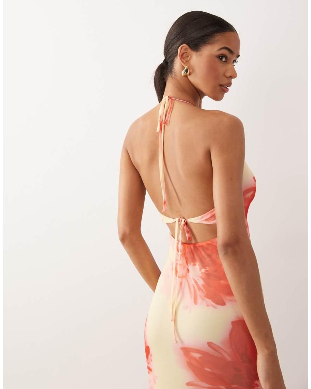 ASOS Pink Deep V Plunge Mesh Maxi Dress