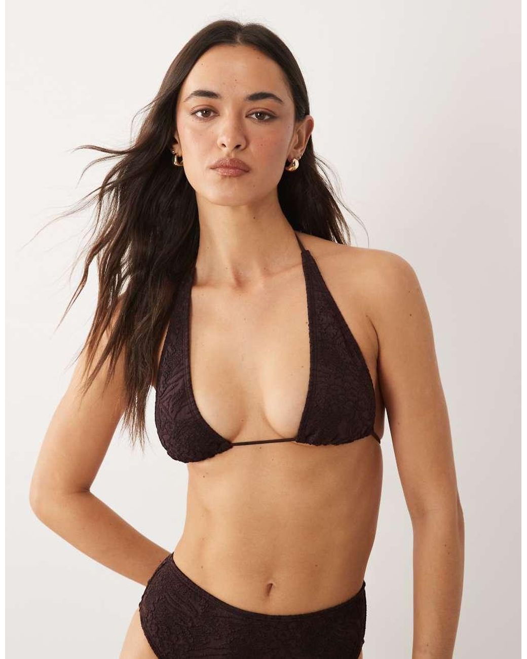ASOS Natural Cassi Laguna High Apex Tie Front Bikini Top