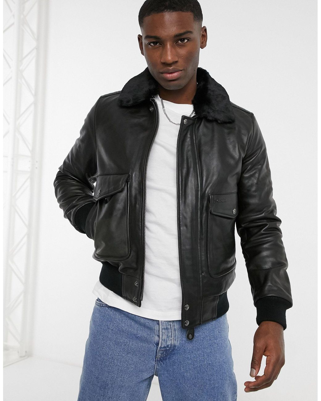 Schott Nyc Lc5331x Pilot Premium Leather Jacket With Detachable Faux Fur  Collar in Black for Men | Lyst Australia