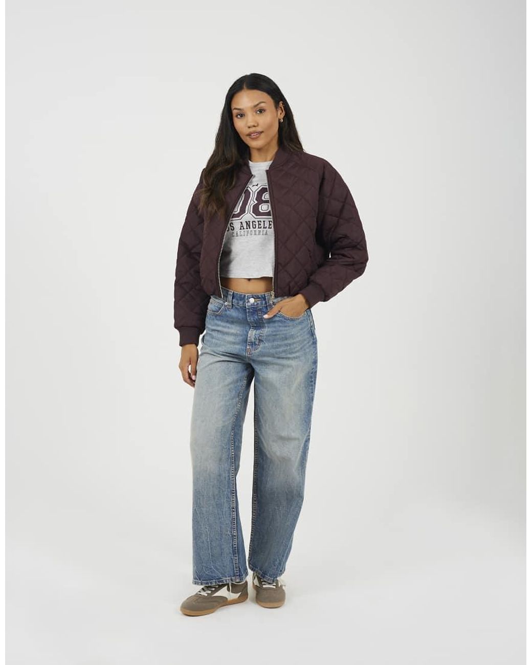 Brave Soul Blue Diamond Quilted Bomber Jacket