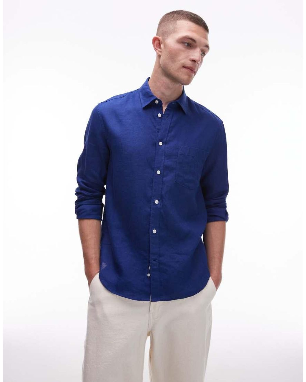 ARKET Blue Regular Fit Linen Shirt for men