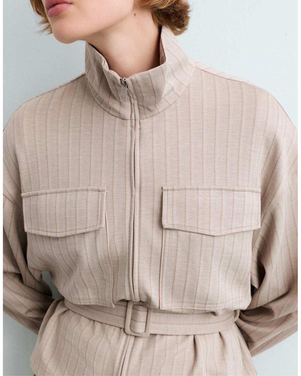 Oysho Natural Soft-Touch Striped Belted Jacket