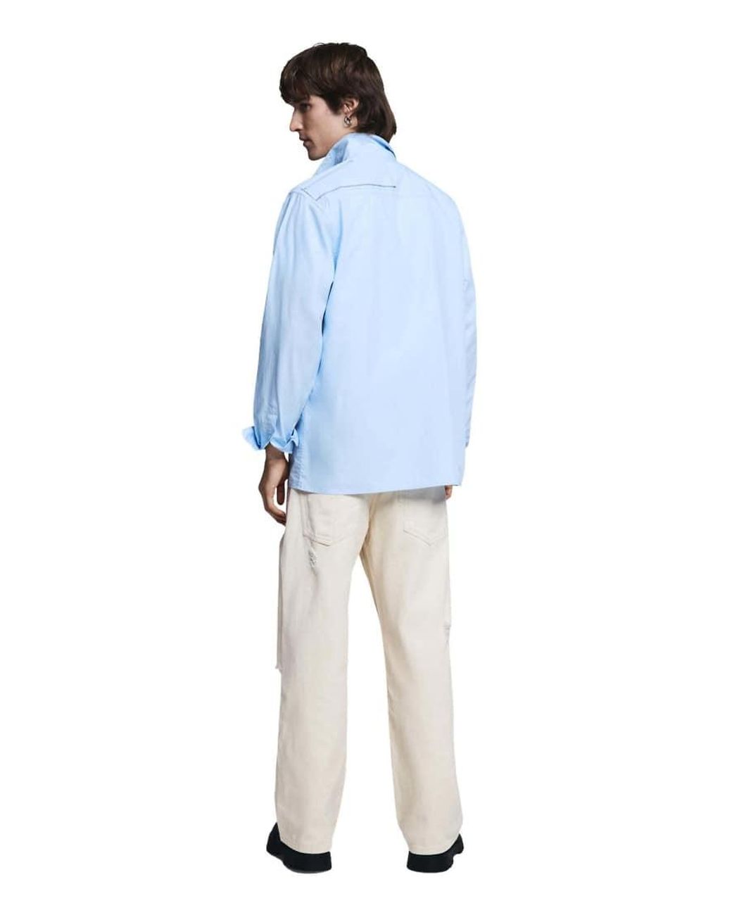 Desigual Blue Shirt With Embroidered Topstitching for men