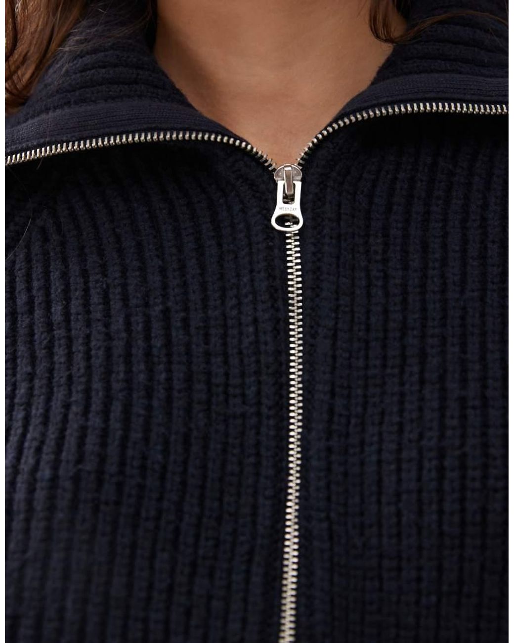 Weekday Blue Rib Knit Zip Through Cardigan