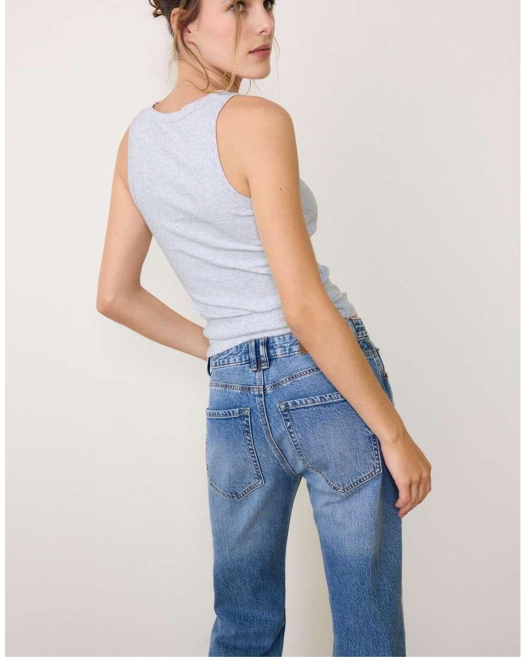 Stradivarius White Cotton Ribbed Racerback Top