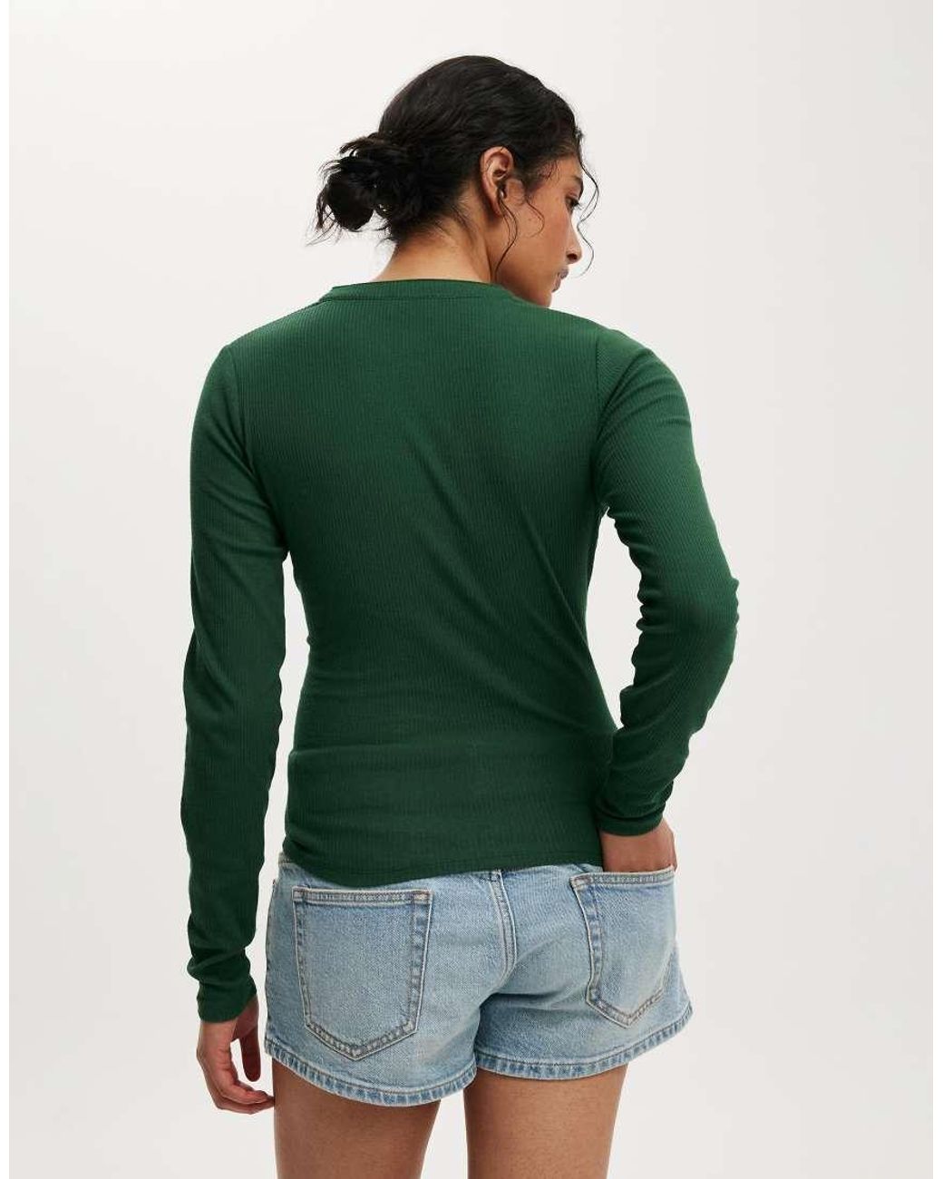 Cotton On Green Ryan Henley Long Sleeve
