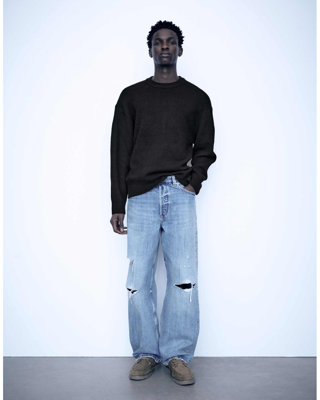 Pull&Bear Basic-pullover mit rundhalsausschnitt in Blue für Herren