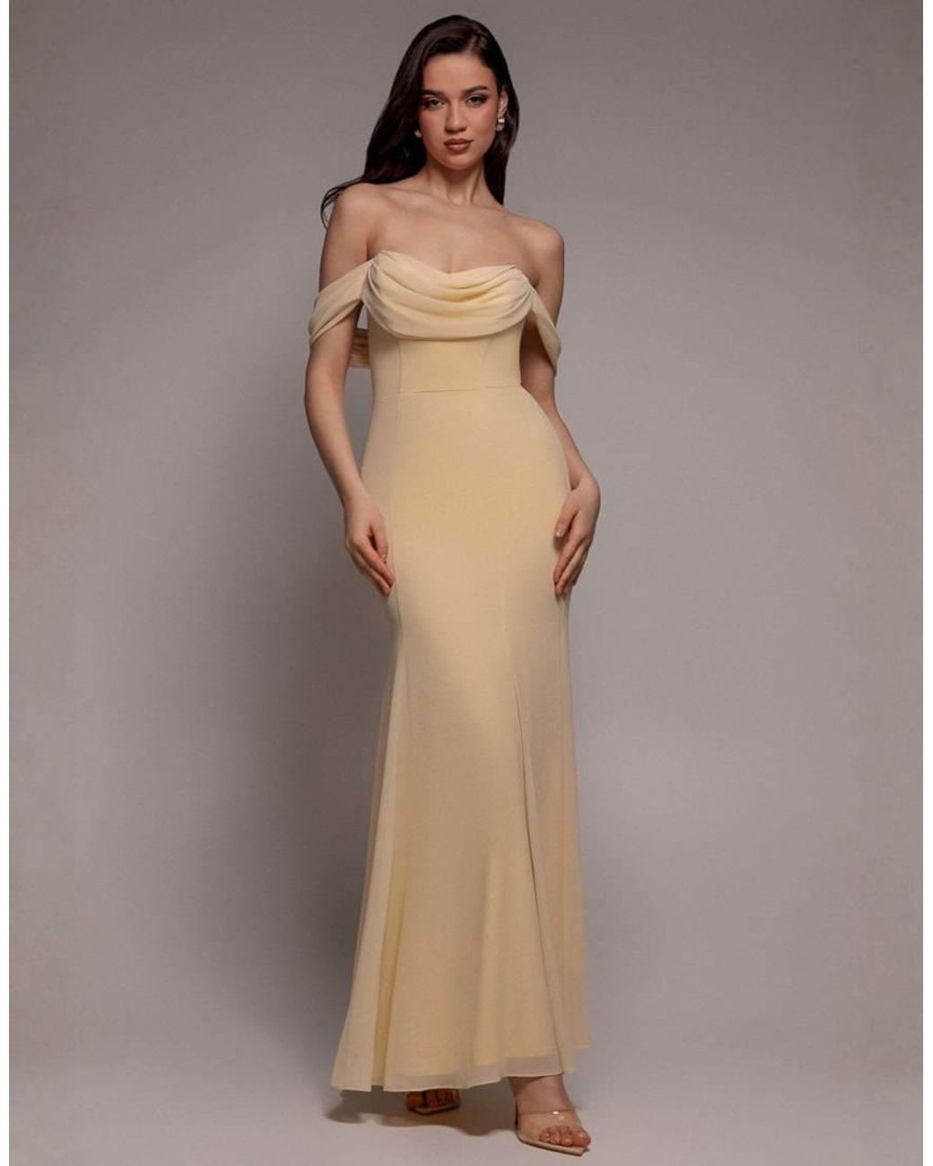 Goddiva Natural Sleeveless Pleated Chiffon Multiway Scarf Maxi Dress