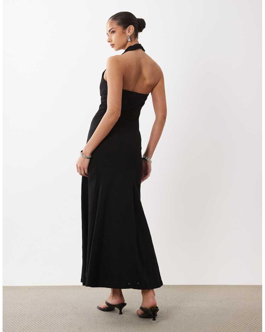 ASOS Black Broderie Halter Midi Dress