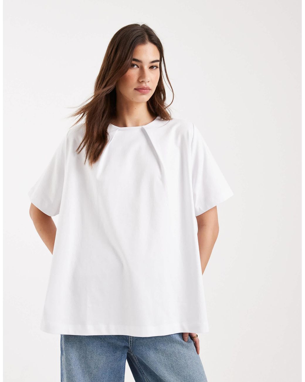 ASOS White Pleated Neck Swing Top