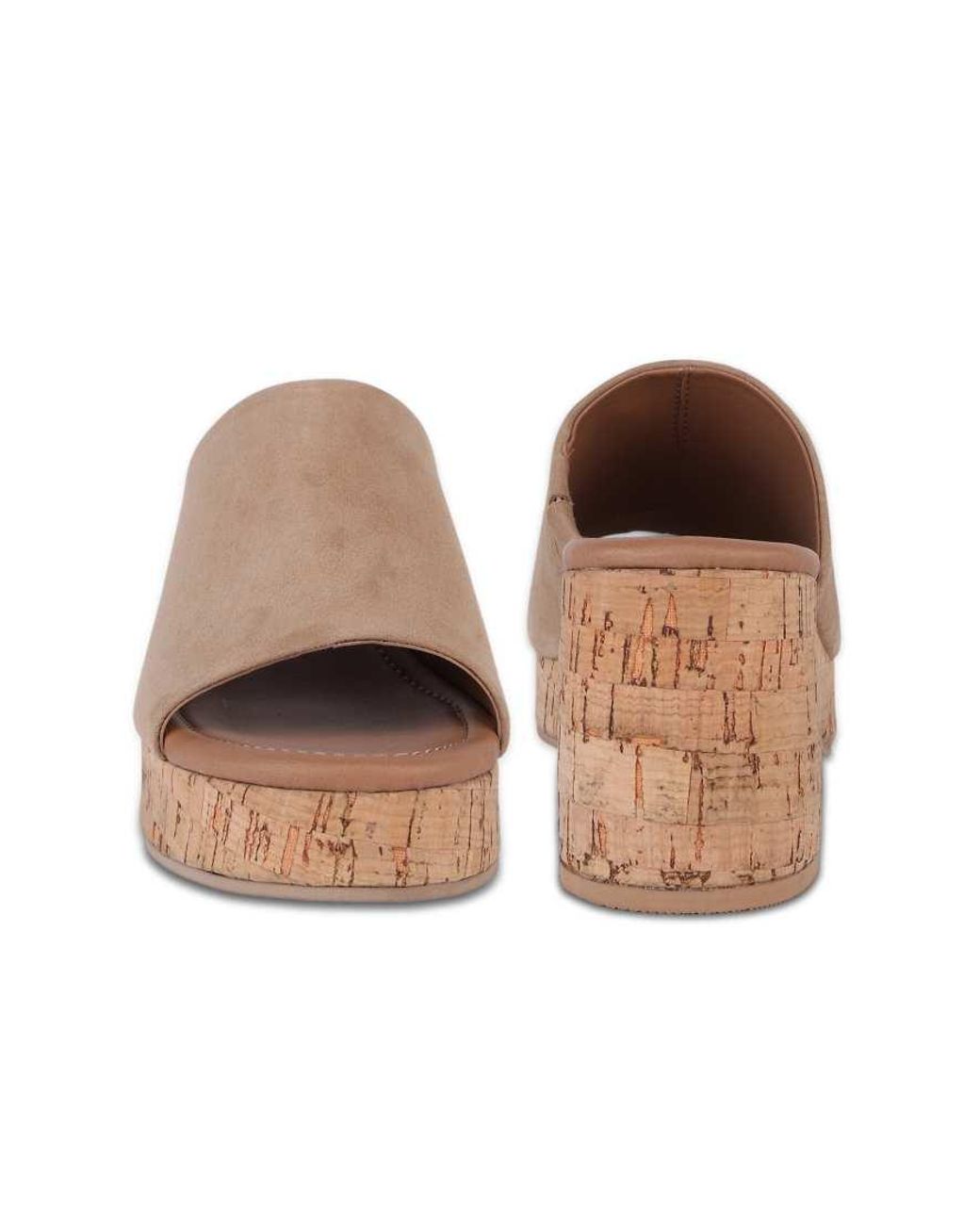 OFF THE HOOK Brown Leigh Suede Leather Platform Cork Block Heel Mules