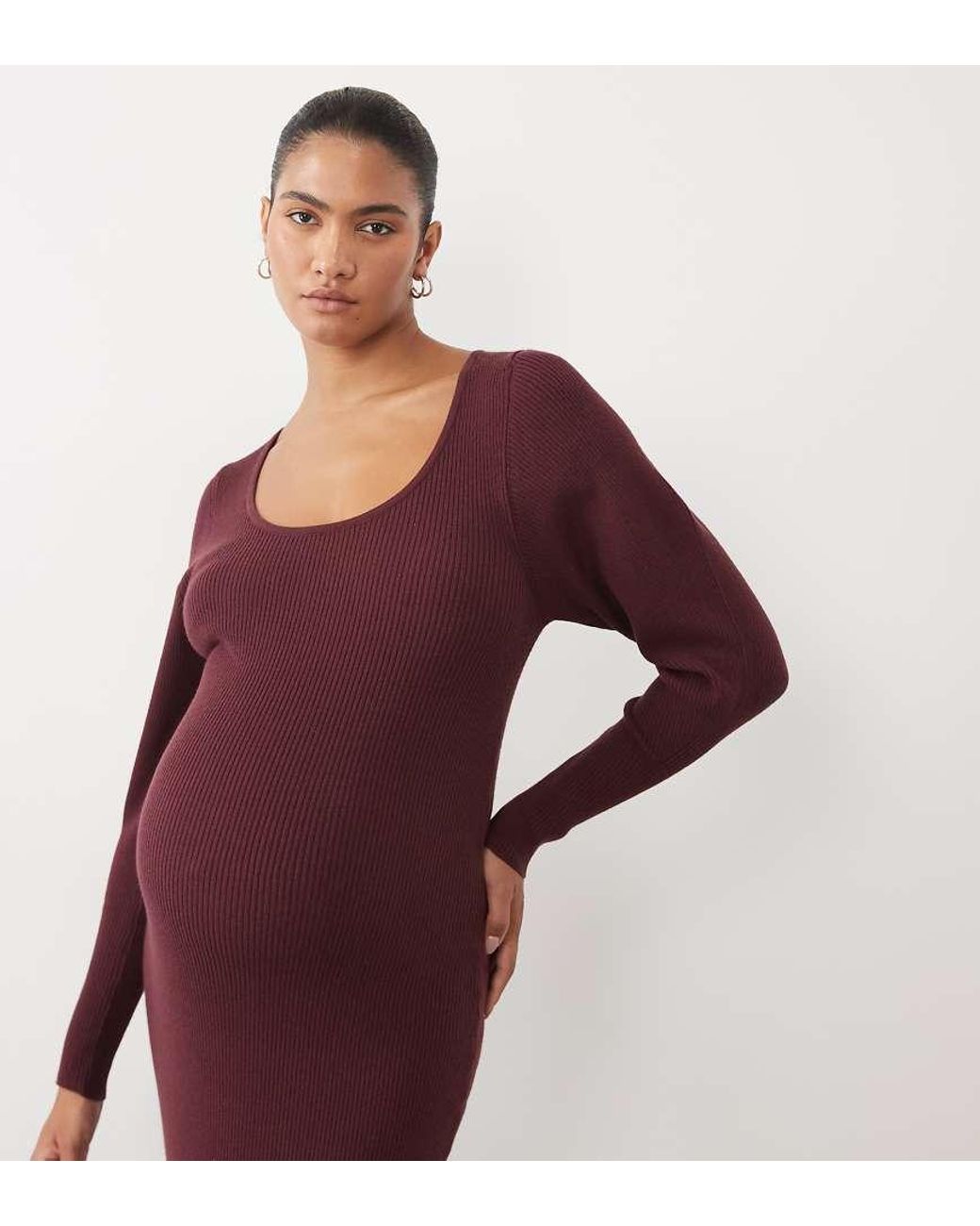 ASOS Red Asos Design Maternity Knitted Structu Scoop Neck Maxi Dress