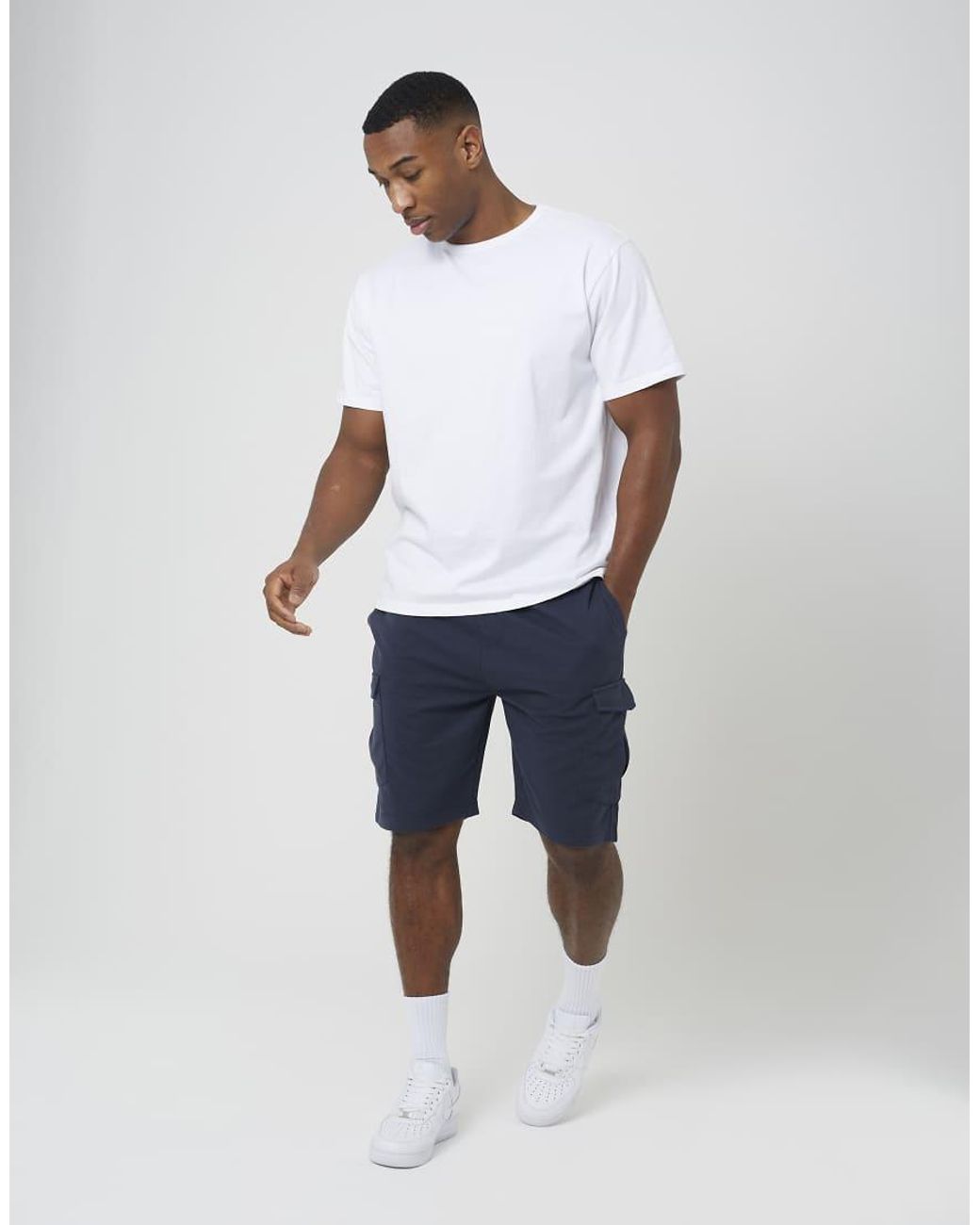Brave Soul Blue Textured Cargo Shorts for men