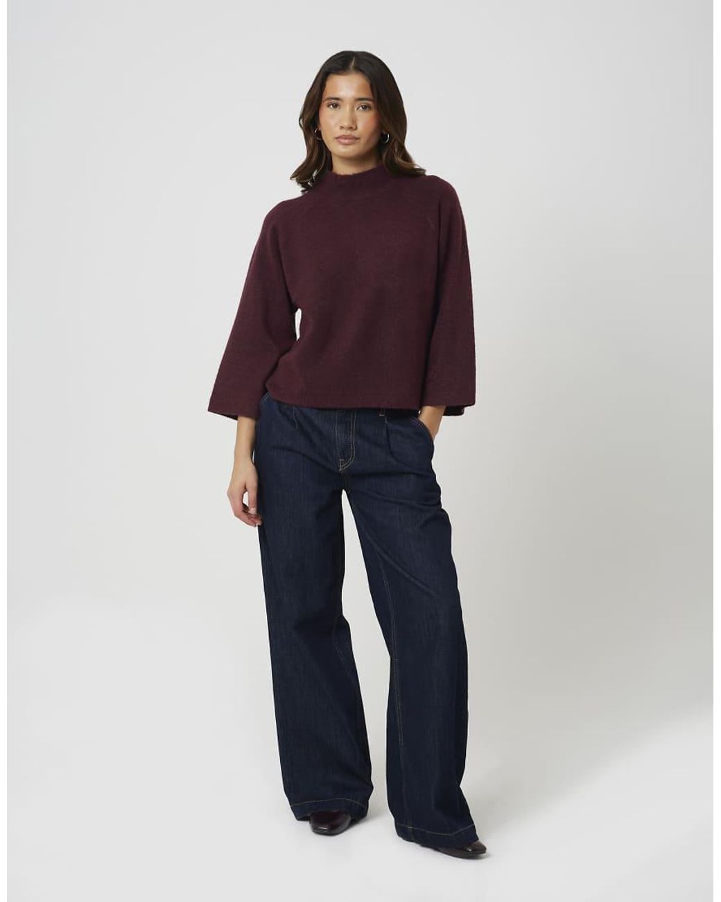 Brave Soul Purple Turtle Neck Loose Fit Knitted T-Shirt