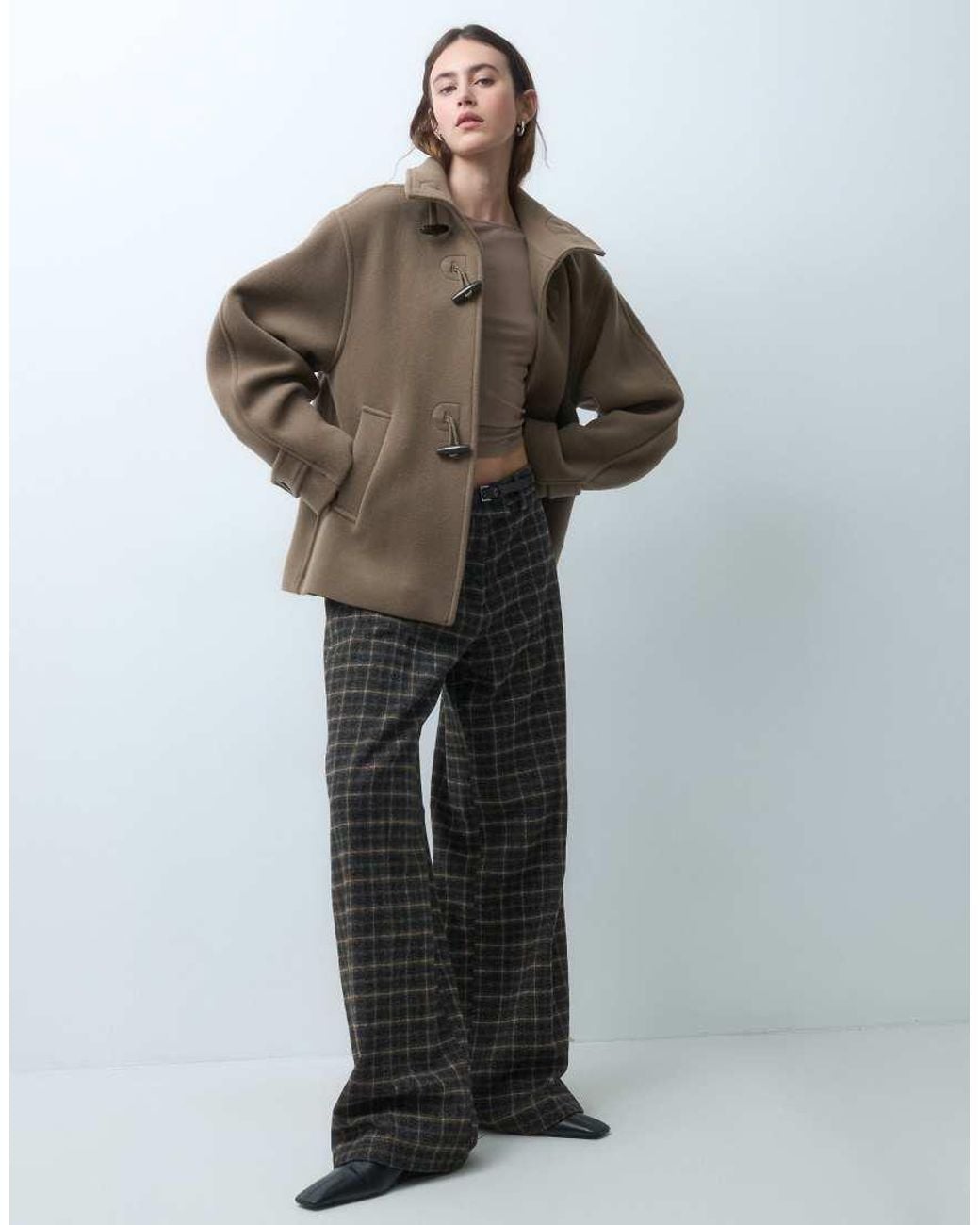 ARKET Brown Funnel Neck Short Wool Coat