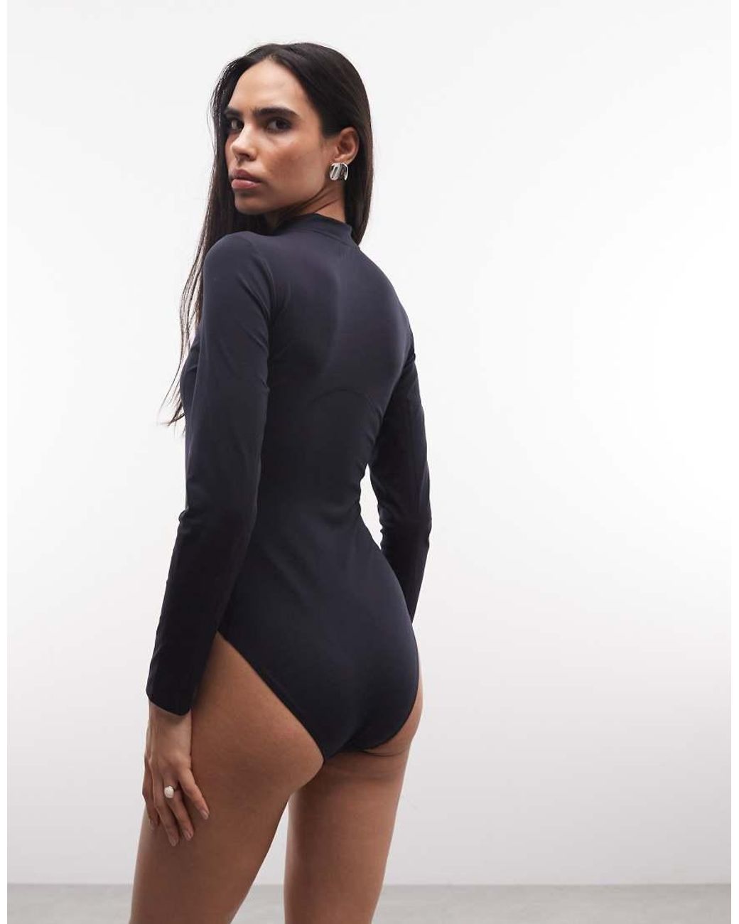 Rains Blue 41120 Long Sleeve Quick-dry Mock Neck Swimsuit