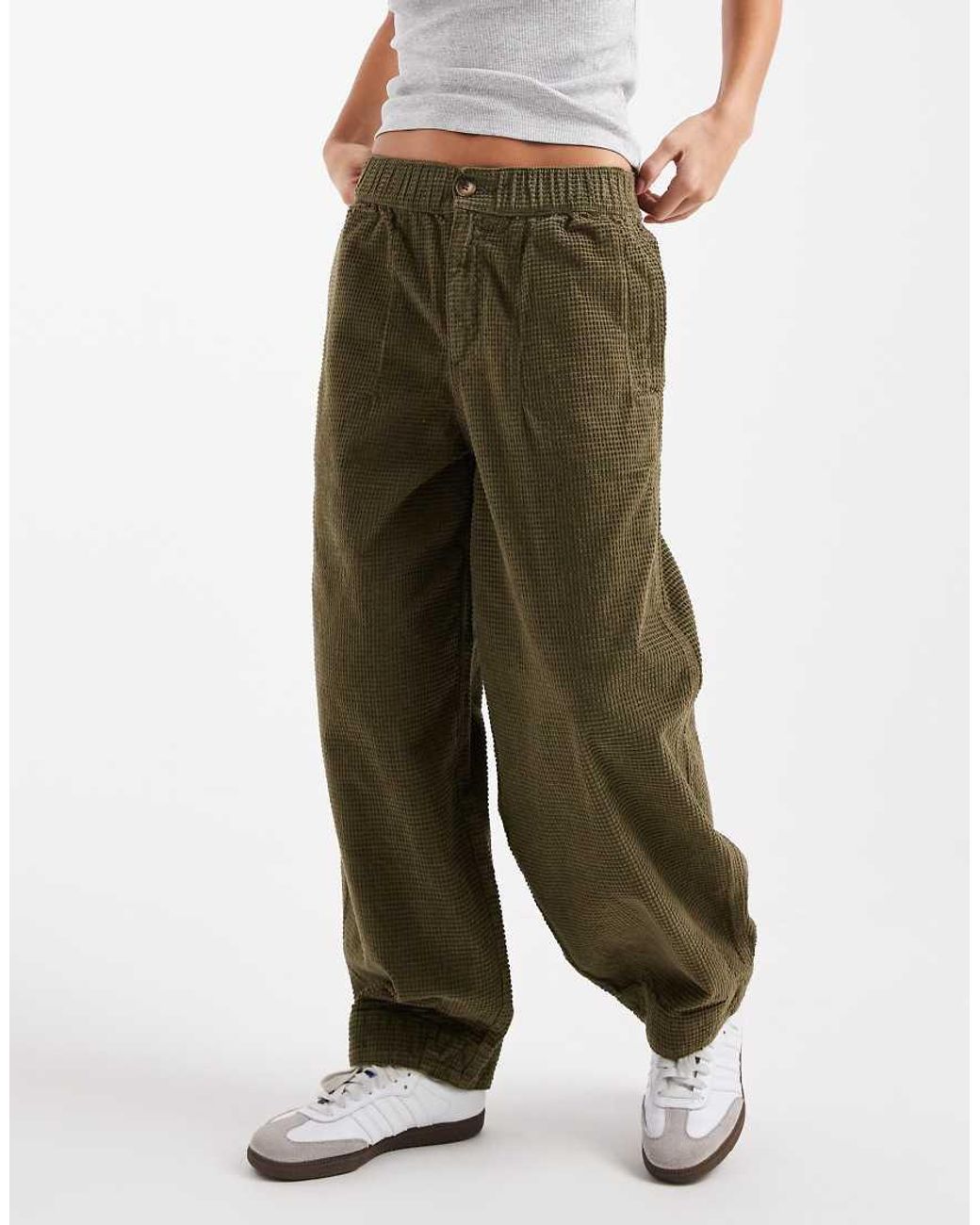 ASOS Green Barrel Leg Bubble Corduroy Pants