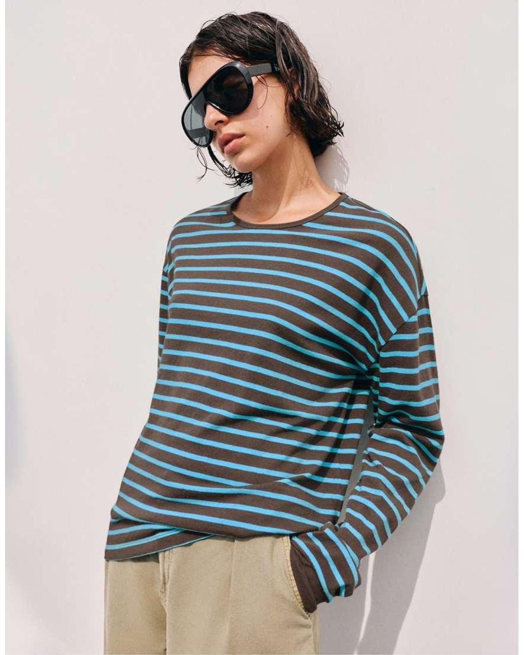 Pull&Bear Brown Oversize Long Sleeve Striped T-Shirt
