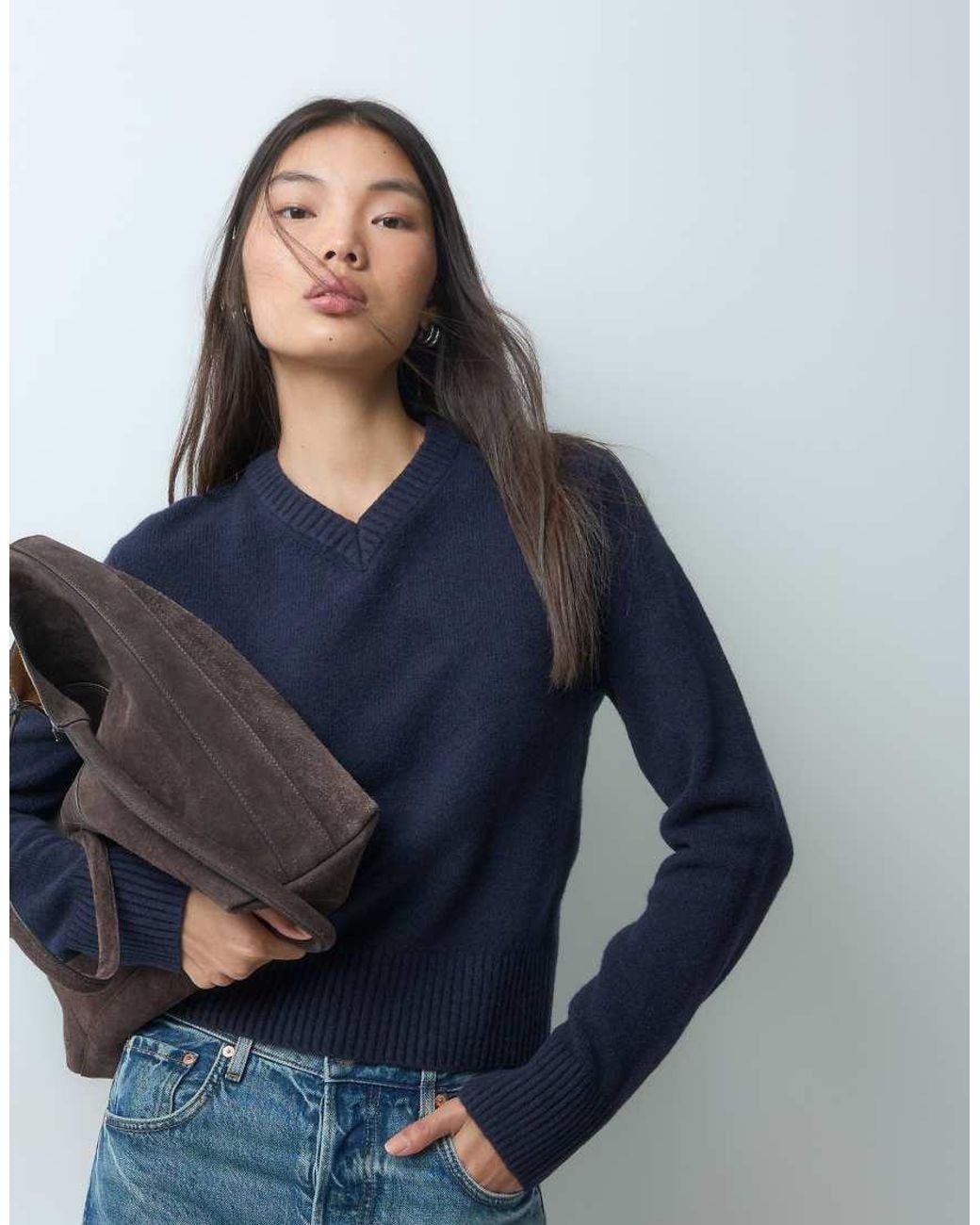 & Other Stories Blue V-neck Knitted Jumper With Wool