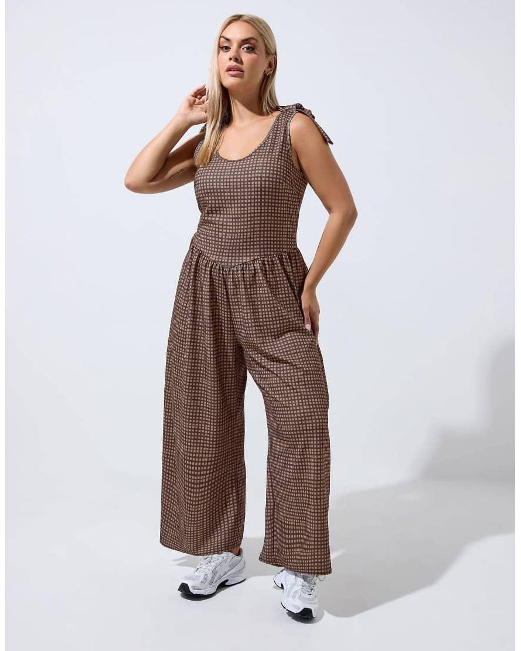 Yours Clothing Brown Gingham Jumpsuit