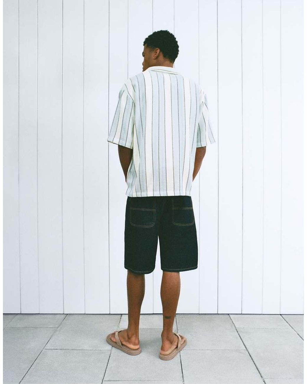 Pull&Bear White Striped Rustic Shirt for men