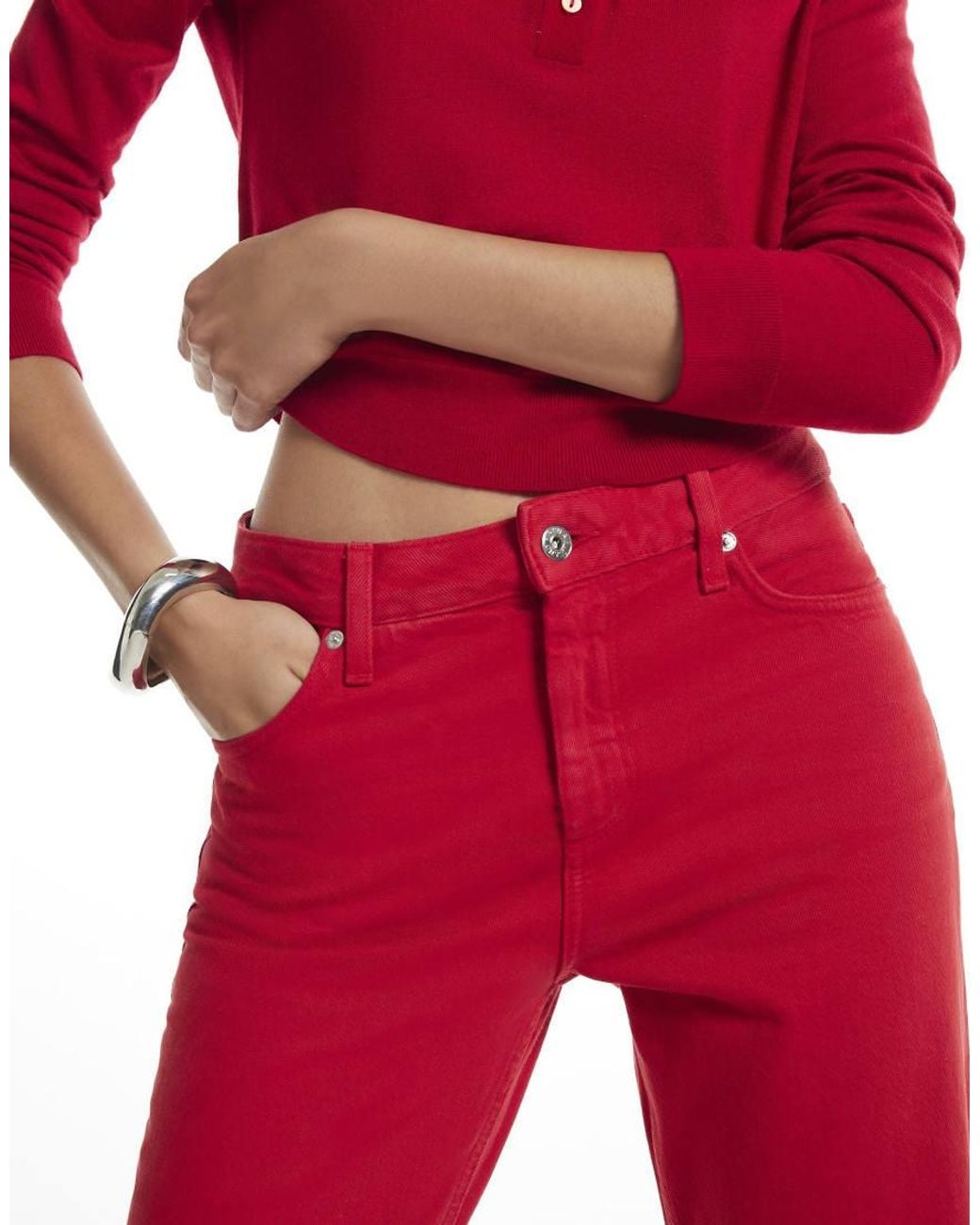 River Island Red 90S Mid Rise Slim Straight Leg Jeans