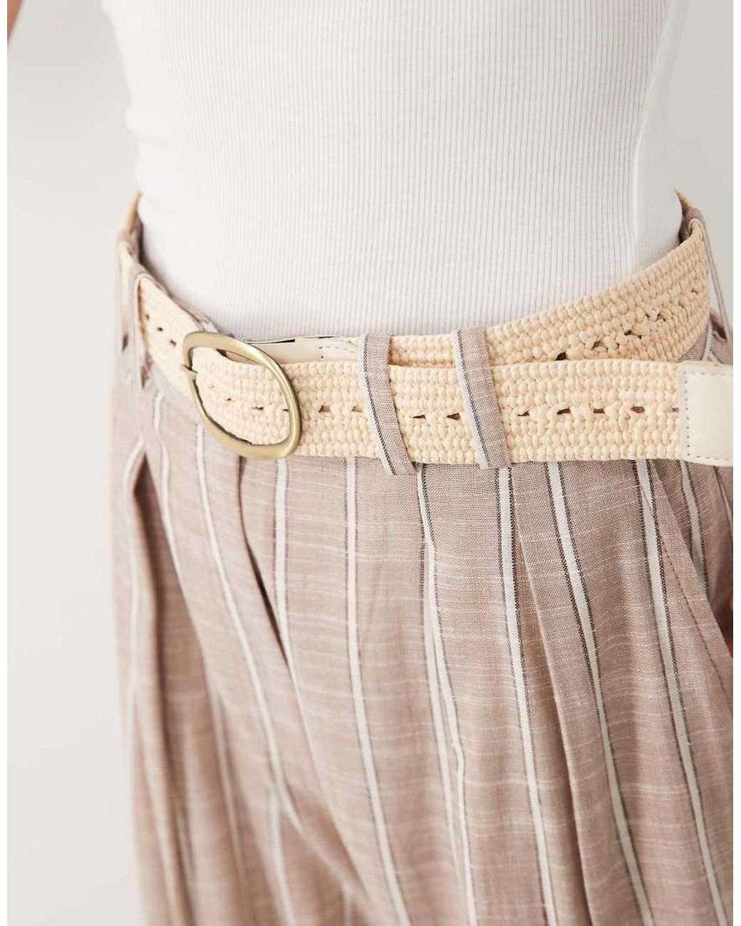 ASOS Pink Tall Tailored Belted Wide Leg Trouser With Linen