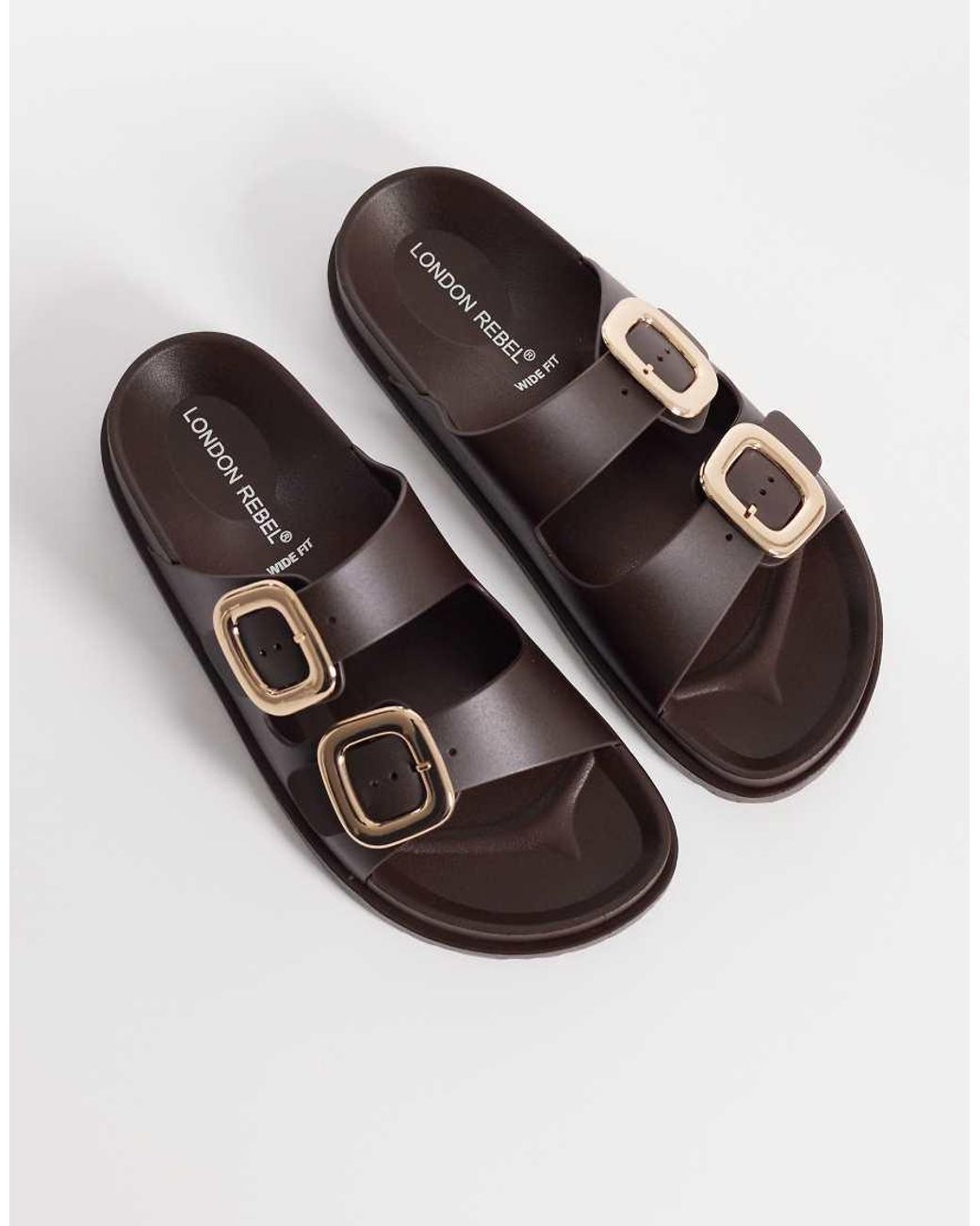 London Rebel Brown Astra Double Buckle Sandals