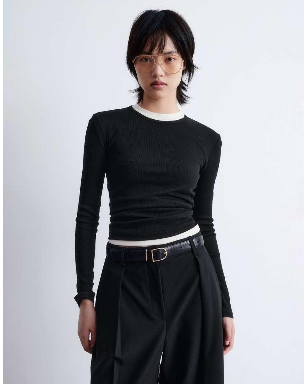 & Other Stories Blue Soft Jersey Rib Long Sleeve Top