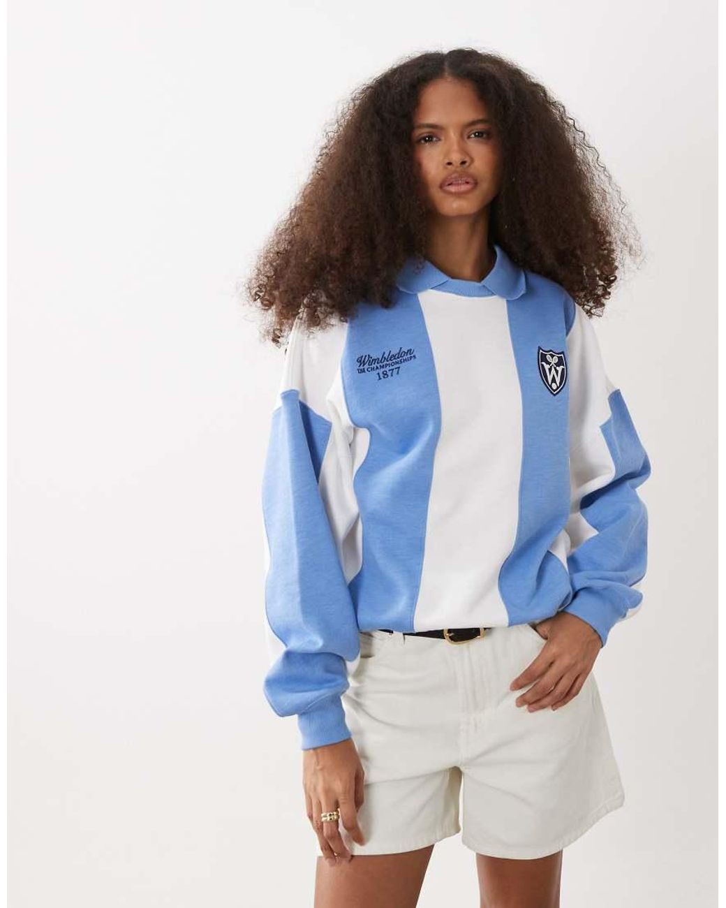 Polo Ralph Lauren Blue Wimbledon Capsule Striped Polo Sweatshirt With Crest Embroidery