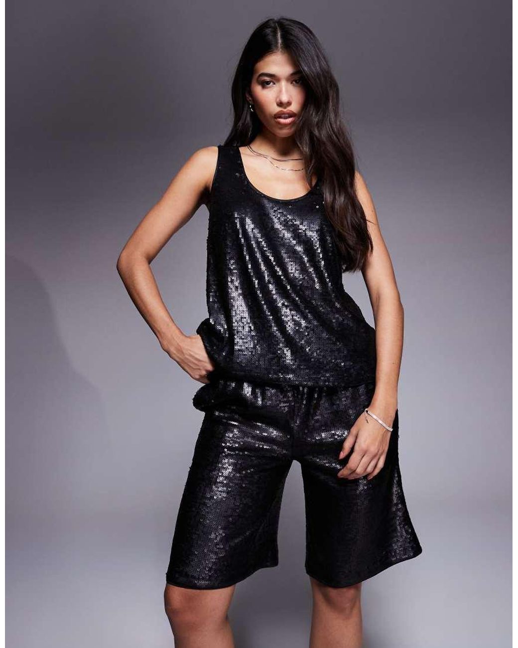 ASOS Blue Tailored Longline Sequin Shorts