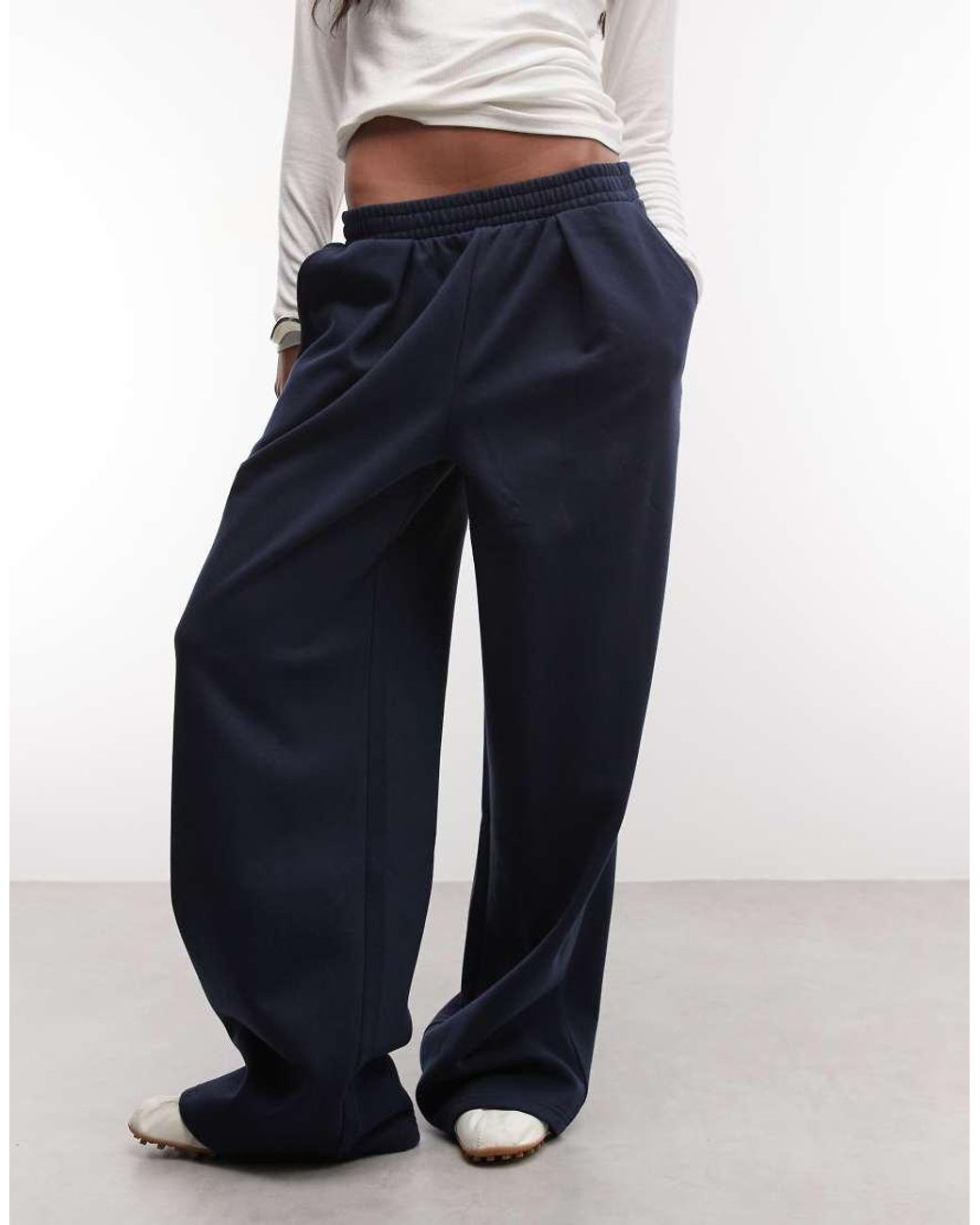 ASOS Blue Wide Leg Sweatpants With Pleat