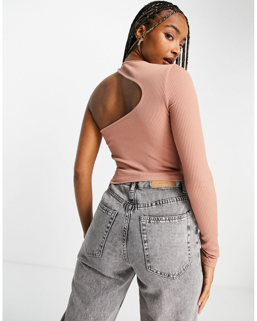 Asymetric Cut Out One Shoulder Crop Top 