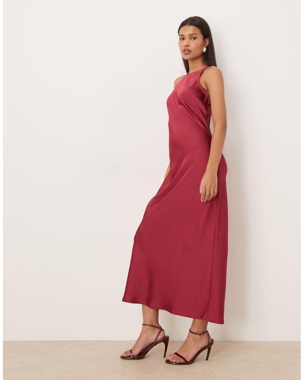 Vila Red Racer Satin Midaxi Dress