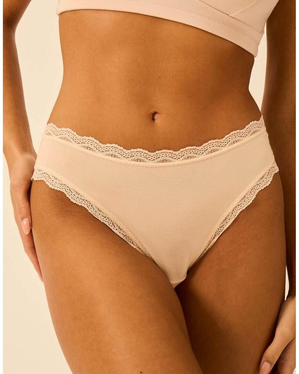 Stripe & Stare Natural Mid Rise High Leg Knicker Four Pack