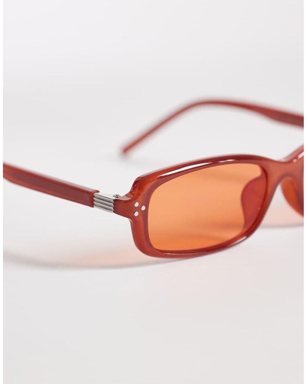 ASOS Pink Premium Slim Rectangle Sunglasses for men