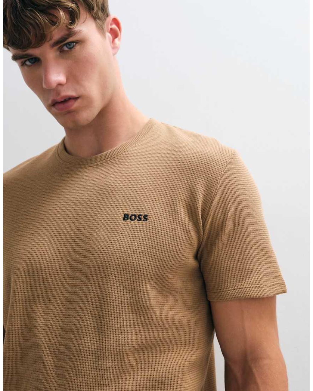 Boss Brown Co-Ord Waffle T-Shirt With Chest Logo for men
