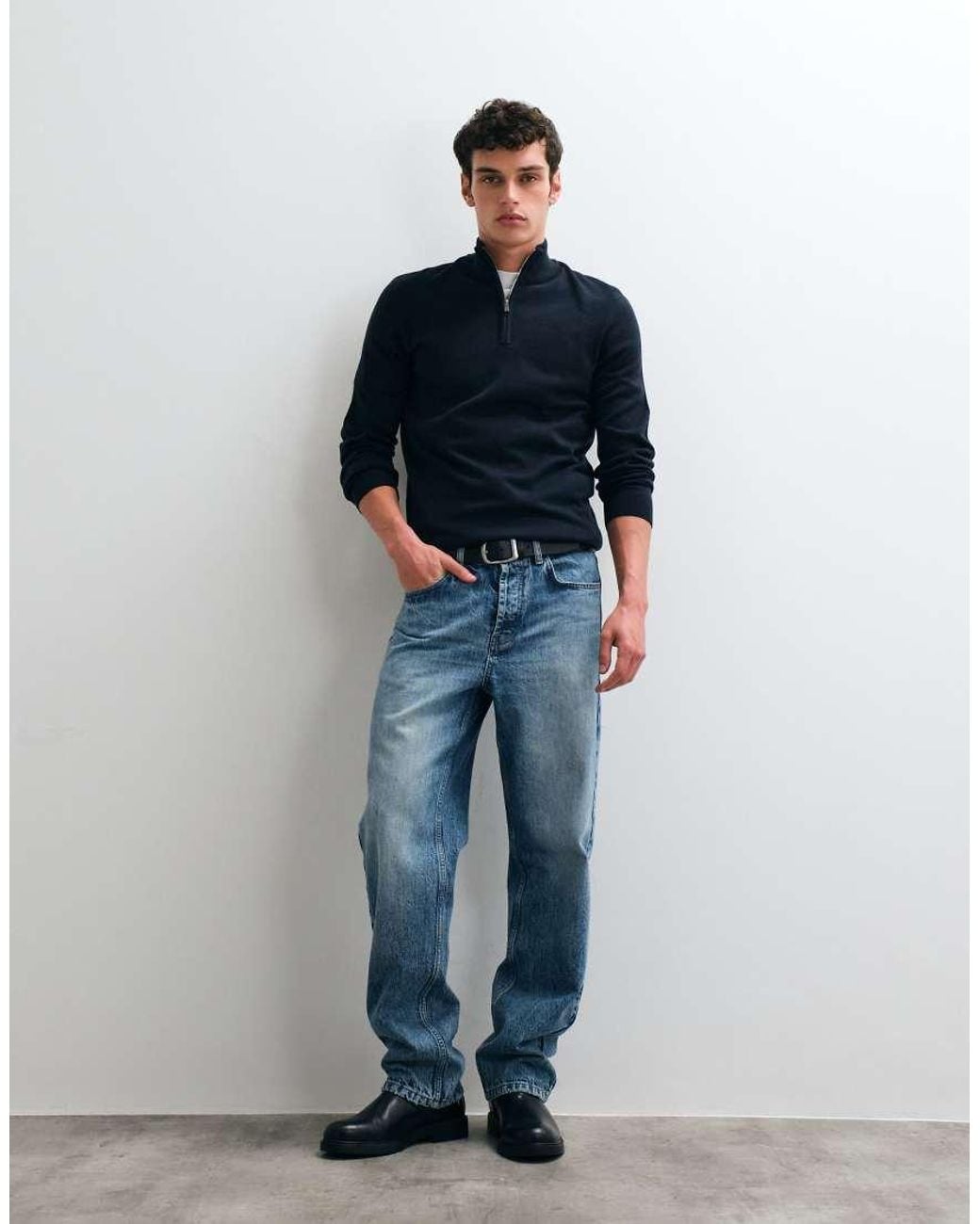 New Look Blue 1/4 Zip Funnel Neck Jumper for men