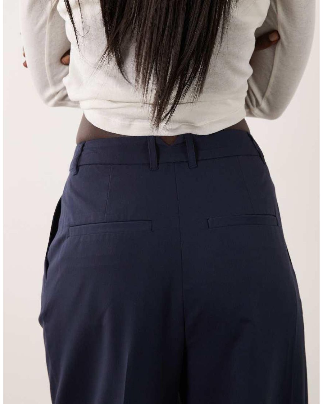 ASOS Blue Tall Tailored Wide Leg Trousers With Pleat Detail