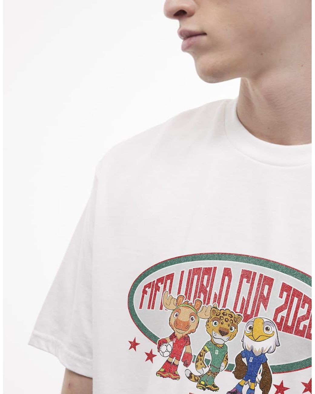 PRNT White Fifa World Cup Mascot Group Relaxed Fit T-Shirt