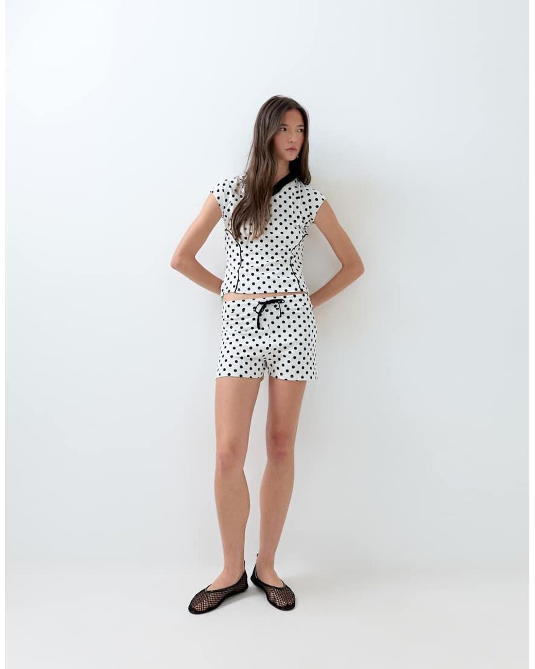 ASOS White Polka Dot Sporty V Neck Top Co-ord
