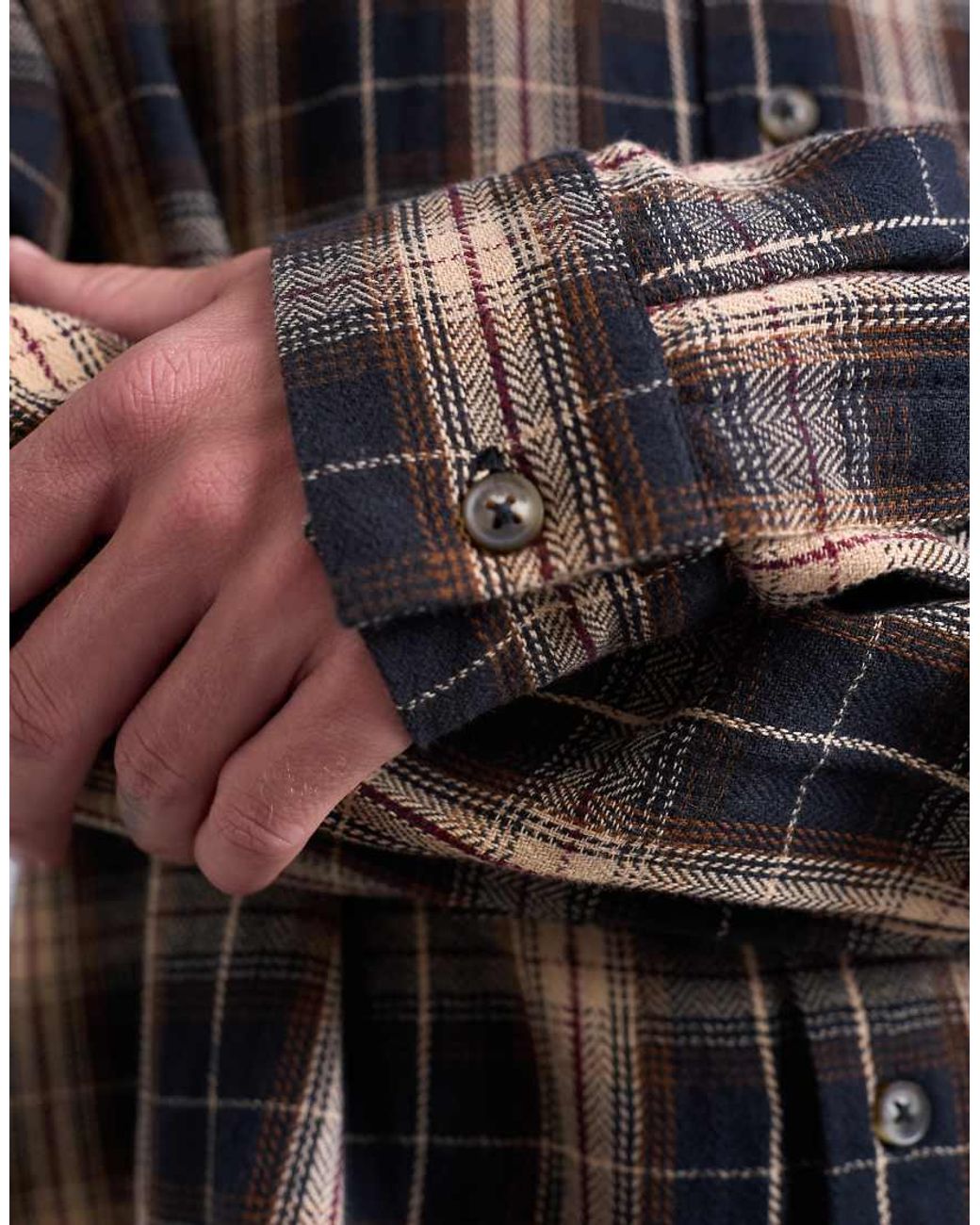 Topman Black Relaxed Fit Crop Flannel Shirt for men