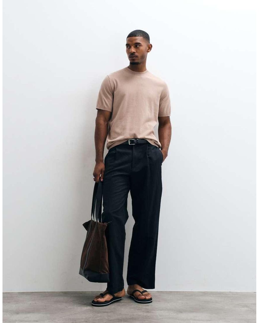 ASOS Natural Essential Relaxed Fine Knit Crew Neck for men