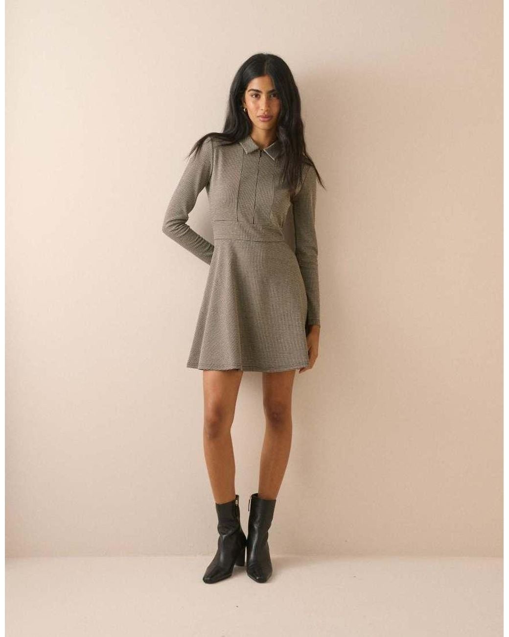 Nobody's Child Natural Houndstooth Jersey Corey Mini Dress