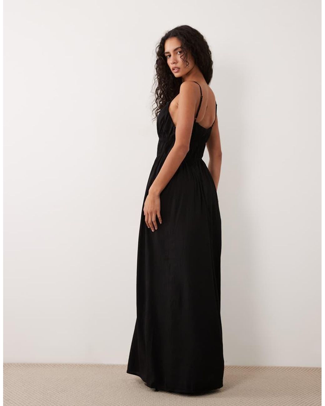 Vila Black Ruched Woven Cami Maxi Dress