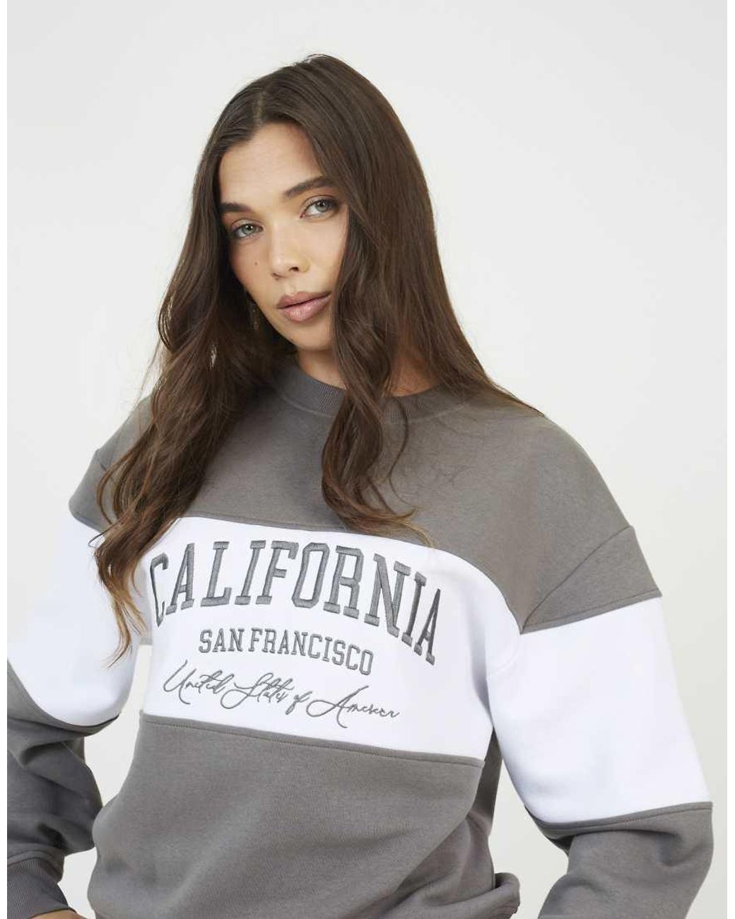 Brave Soul Gray Contrast Stripe Panel Crew Neck Sweatshirt