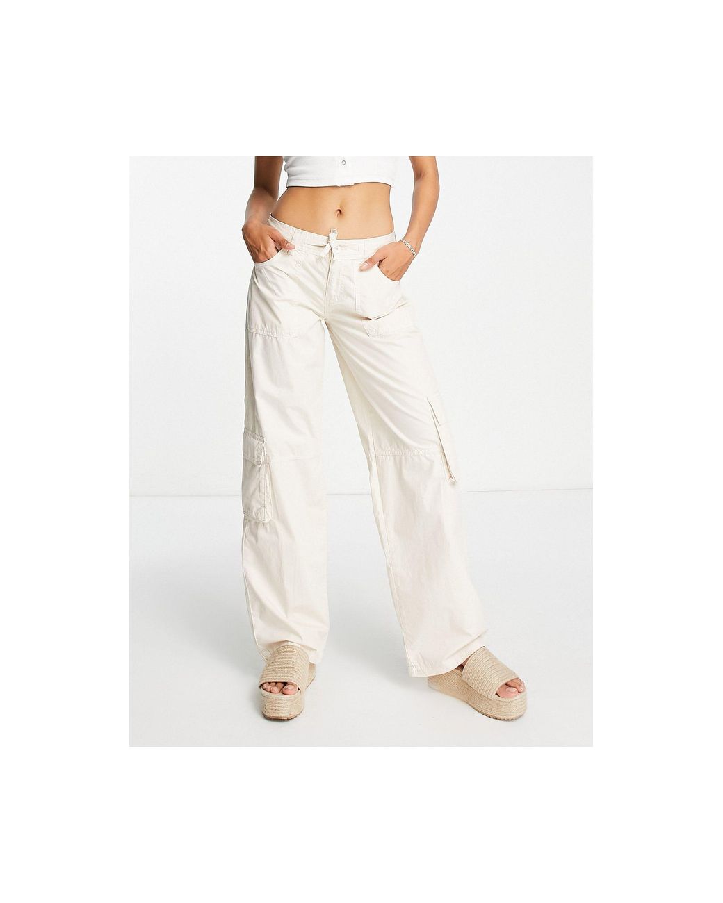 TOPSHOP Low Rise Tie Waist Utility Cargo Pants in White | Lyst Australia