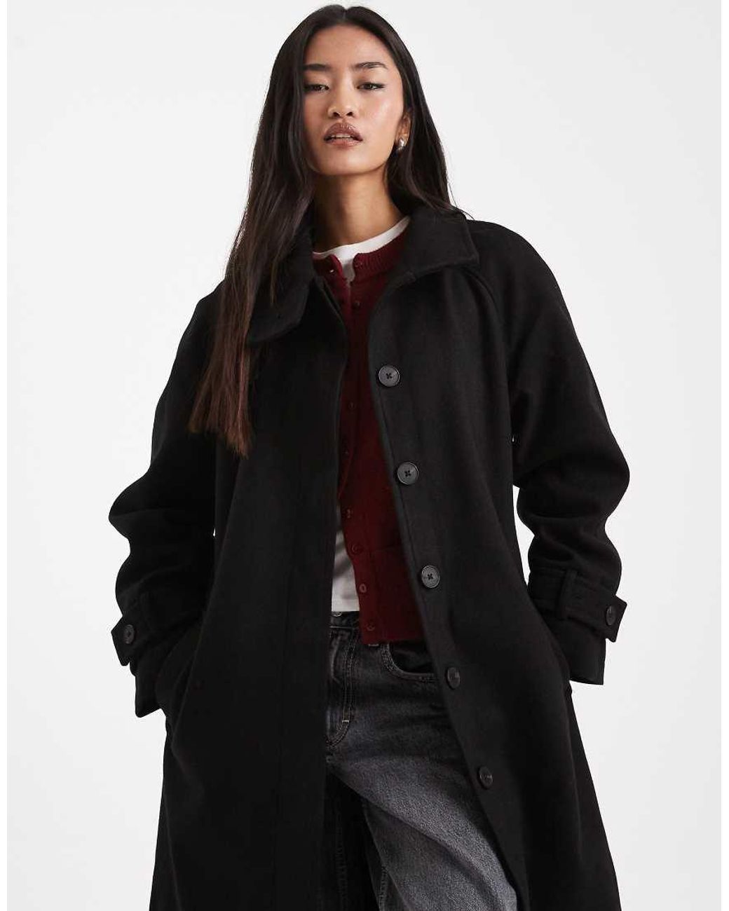 ASOS Nette Trenchcoat Met Lange Pasvorm En Opstaande Boord in het Blue