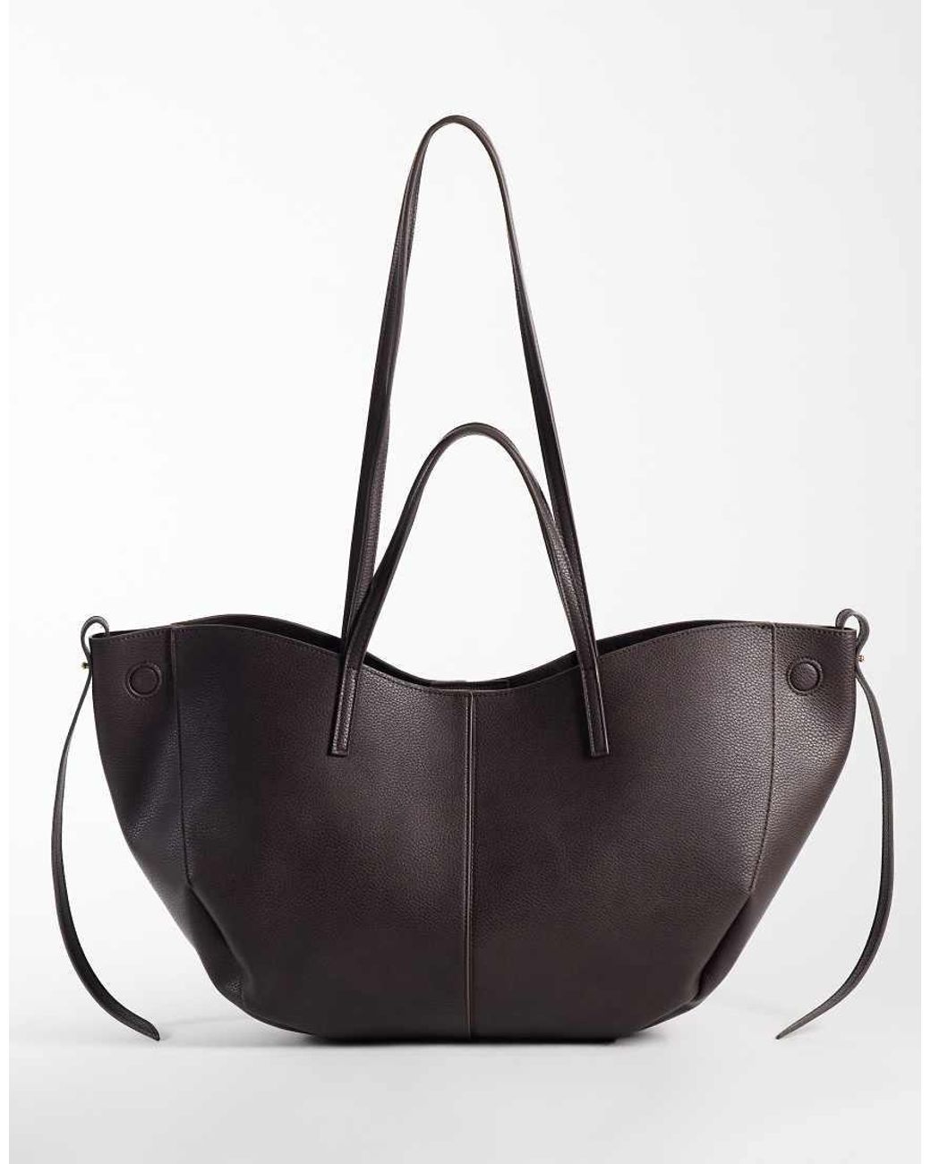 Gina Tricot Black Faux Suede Large Tote Bag With Strap Detail