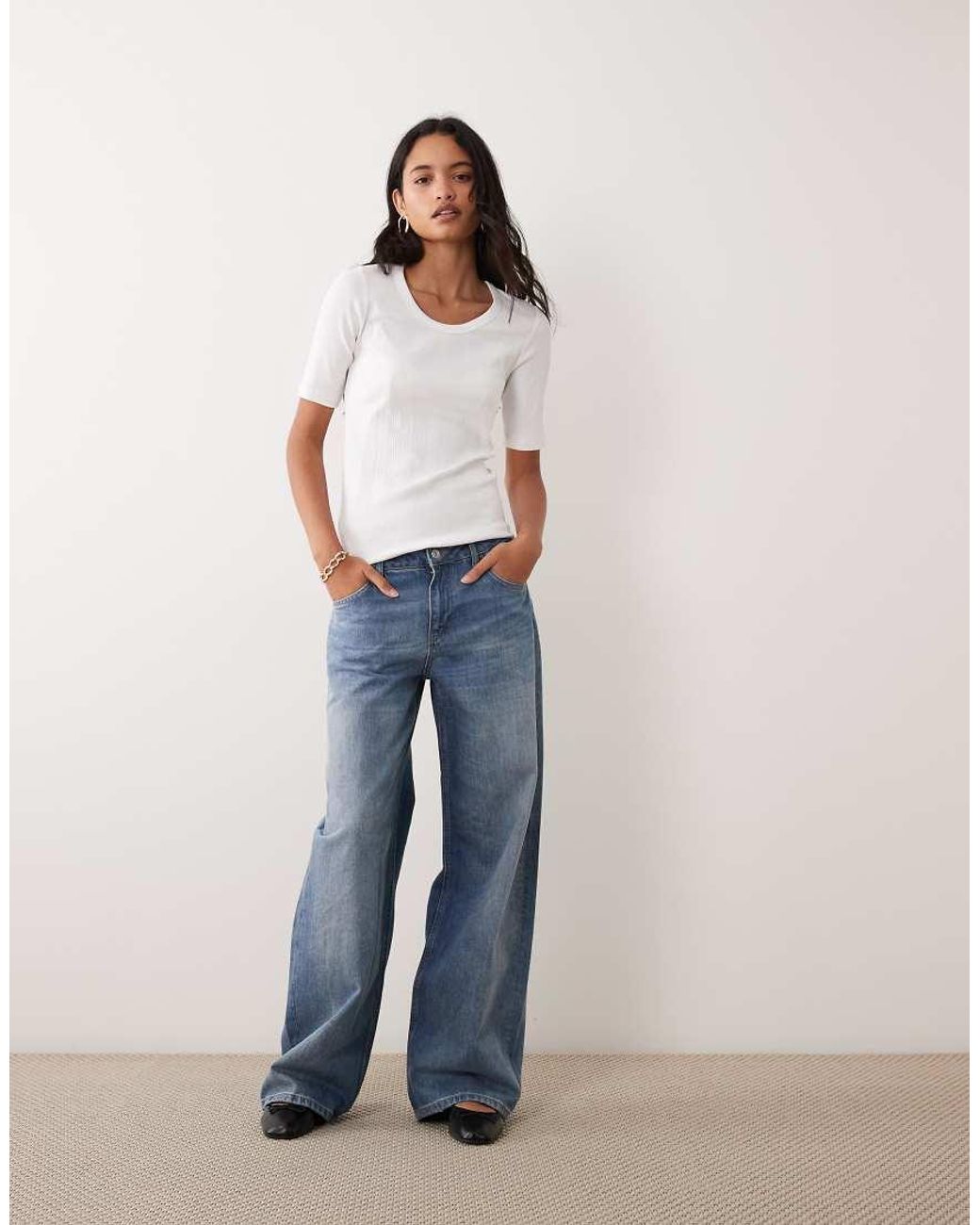 ARKET White Scoop Neck Wide Rib T-shirt